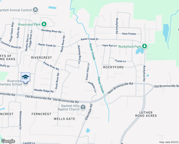 map of restaurants, bars, coffee shops, grocery stores, and more near 4940 Grace View Lane in Memphis