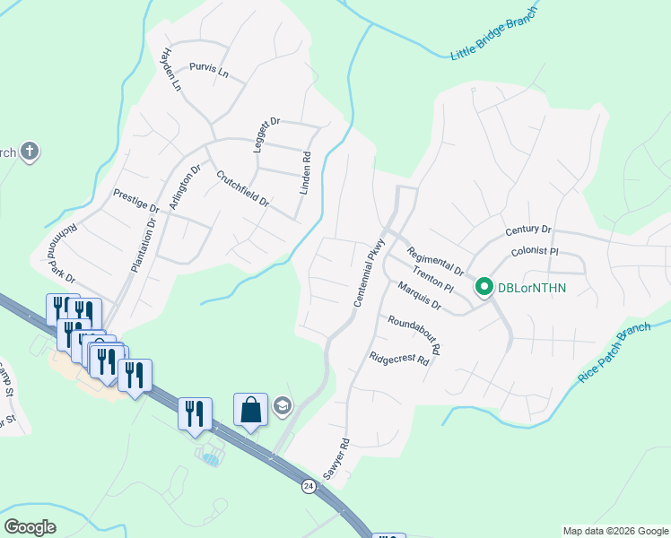 map of restaurants, bars, coffee shops, grocery stores, and more near 55 Red Coat Drive in Cameron