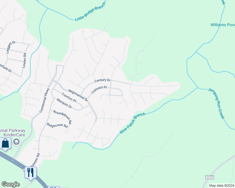 map of restaurants, bars, coffee shops, grocery stores, and more near 34 Huzzas Circle in Cameron