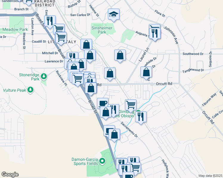 map of restaurants, bars, coffee shops, grocery stores, and more near 906 Bay Leaf Drive in San Luis Obispo