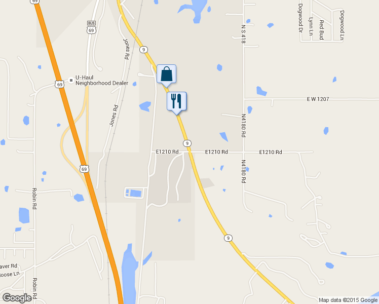 map of restaurants, bars, coffee shops, grocery stores, and more near Highway 9 in Eufaula