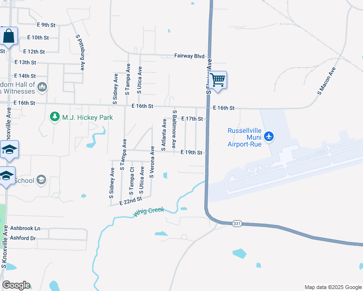 map of restaurants, bars, coffee shops, grocery stores, and more near 1813 South Columbus Avenue in Russellville