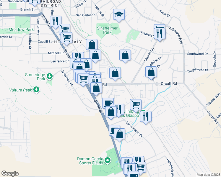 map of restaurants, bars, coffee shops, grocery stores, and more near 3218 Fennel Lane in San Luis Obispo