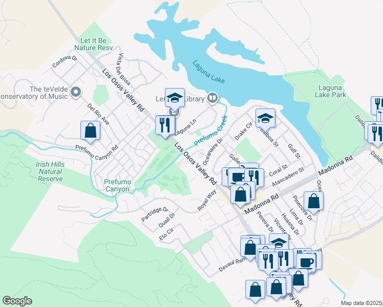 map of restaurants, bars, coffee shops, grocery stores, and more near 32 Los Osos Valley Road in San Luis Obispo