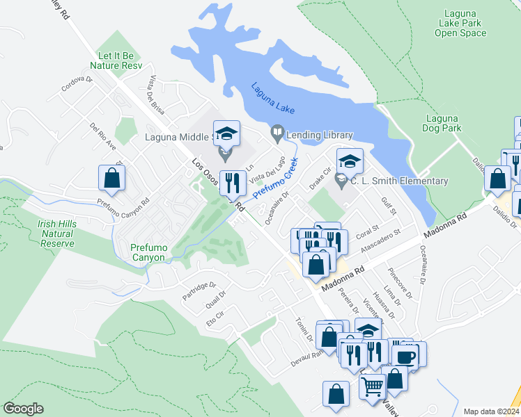 map of restaurants, bars, coffee shops, grocery stores, and more near 32 Los Osos Valley Road in San Luis Obispo