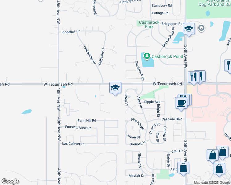 map of restaurants, bars, coffee shops, grocery stores, and more near 4250 West Tecumseh Road in Norman