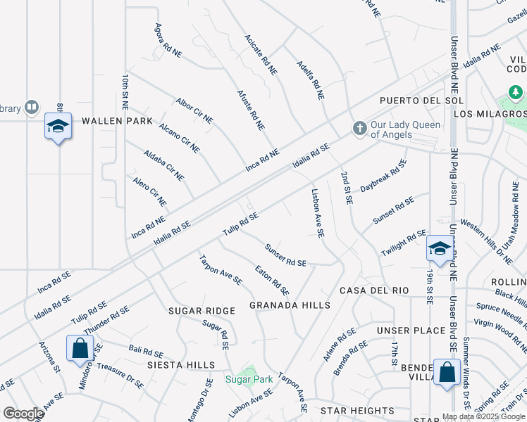 map of restaurants, bars, coffee shops, grocery stores, and more near 1400 Tulip Road Southeast in Rio Rancho