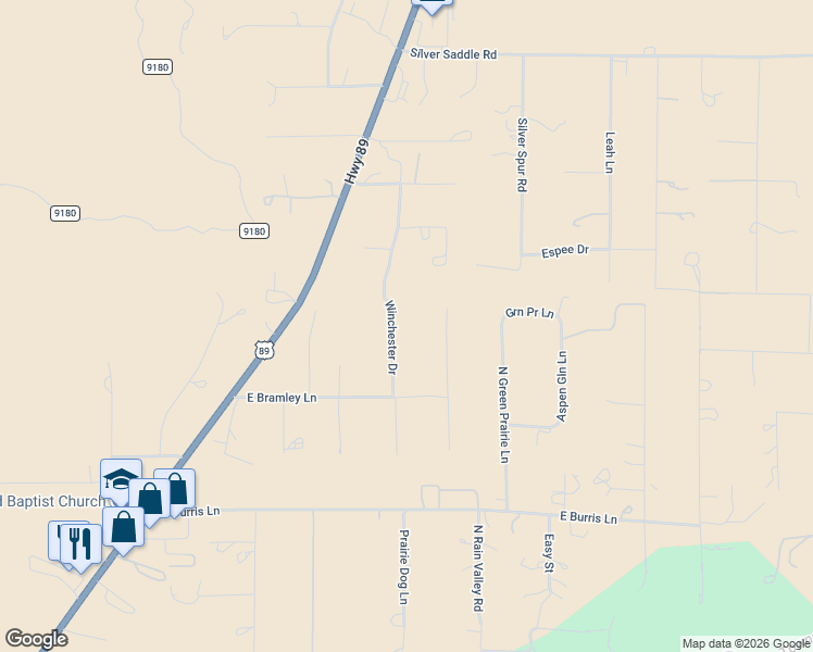 map of restaurants, bars, coffee shops, grocery stores, and more near 8405 Winchester Drive in Flagstaff