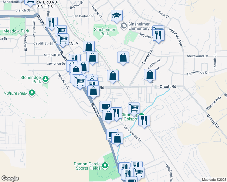 map of restaurants, bars, coffee shops, grocery stores, and more near 906 Bay Leaf Drive in San Luis Obispo
