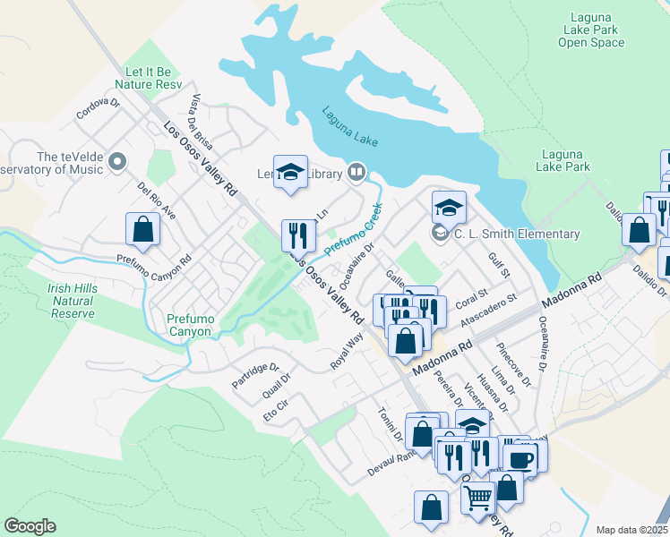 map of restaurants, bars, coffee shops, grocery stores, and more near 32 Los Osos Valley Road in San Luis Obispo
