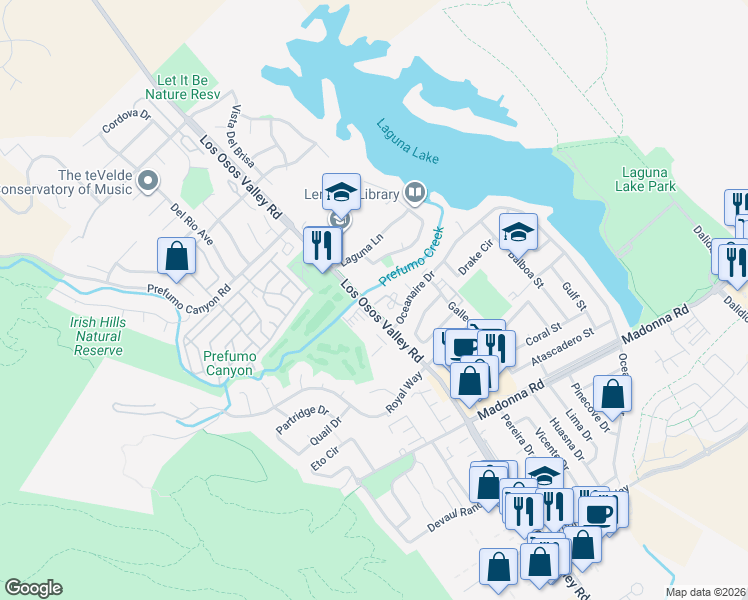 map of restaurants, bars, coffee shops, grocery stores, and more near 32 Los Osos Valley Road in San Luis Obispo