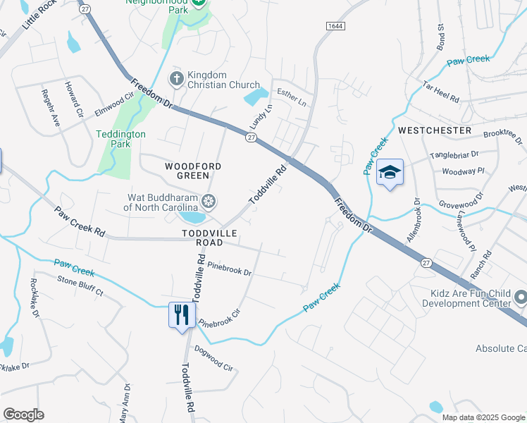 map of restaurants, bars, coffee shops, grocery stores, and more near 1735 State Road 1644 in Charlotte