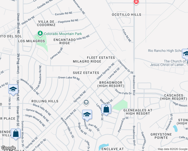 map of restaurants, bars, coffee shops, grocery stores, and more near 139 Fleet Road Northeast in Rio Rancho