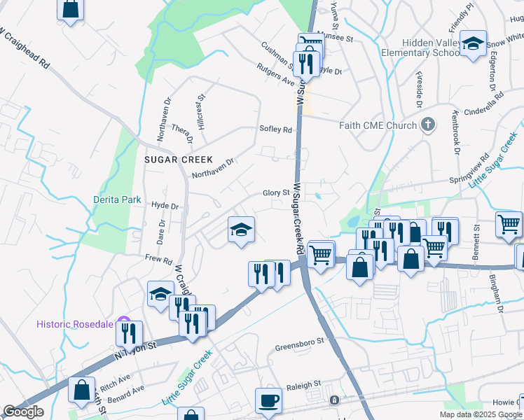 map of restaurants, bars, coffee shops, grocery stores, and more near 135 Hunslet Circle in Charlotte