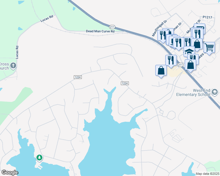 map of restaurants, bars, coffee shops, grocery stores, and more near 109 Patman Court in West End