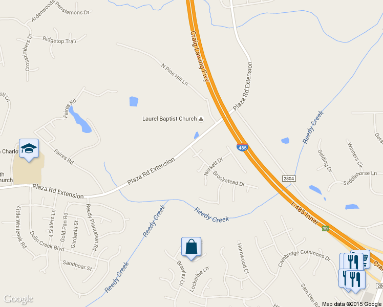 map of restaurants, bars, coffee shops, grocery stores, and more near 11601 Brockley Court in Charlotte