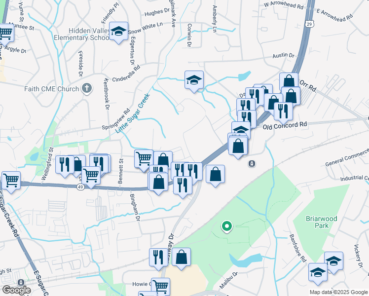 map of restaurants, bars, coffee shops, grocery stores, and more near 150-498 West Eastway Drive in Charlotte