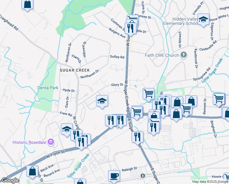 map of restaurants, bars, coffee shops, grocery stores, and more near 135 Hunslet Circle in Charlotte