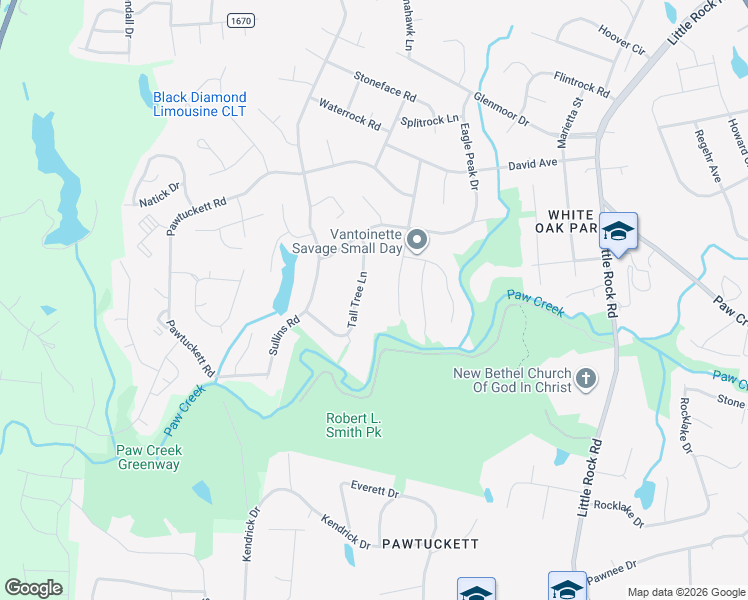 map of restaurants, bars, coffee shops, grocery stores, and more near 7217 Tall Tree Lane in Charlotte