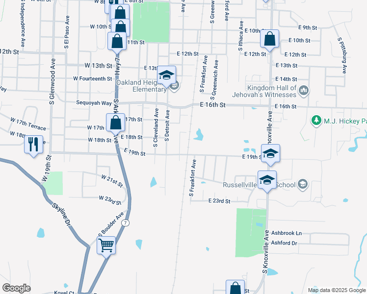 map of restaurants, bars, coffee shops, grocery stores, and more near 1824 South Erie Avenue in Russellville