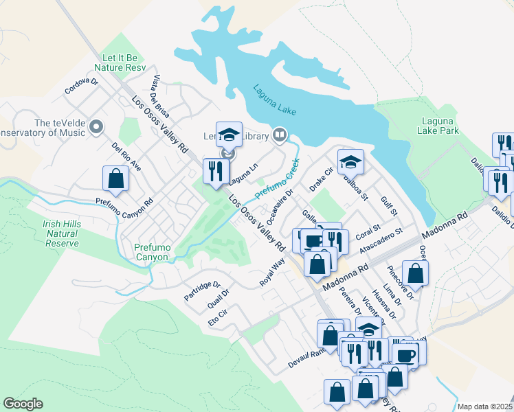 map of restaurants, bars, coffee shops, grocery stores, and more near 1106 Oceanaire Drive in San Luis Obispo