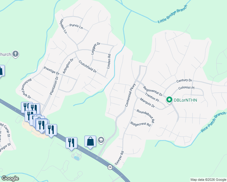 map of restaurants, bars, coffee shops, grocery stores, and more near 55 Red Coat Drive in Cameron