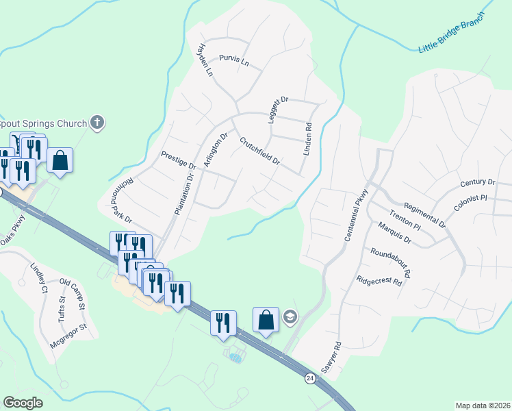 map of restaurants, bars, coffee shops, grocery stores, and more near 32 British Lane in Cameron