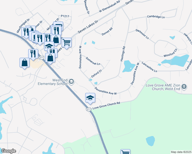 map of restaurants, bars, coffee shops, grocery stores, and more near in Pinehurst