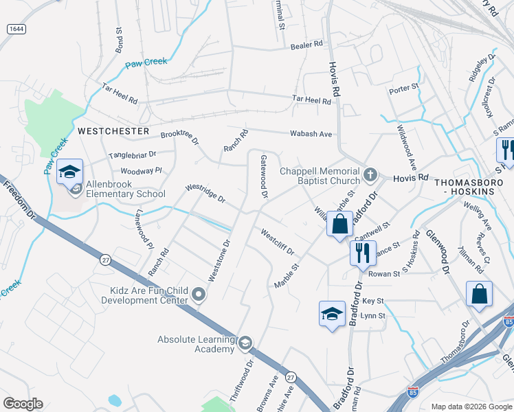 map of restaurants, bars, coffee shops, grocery stores, and more near 1216 Interurban Avenue in Charlotte