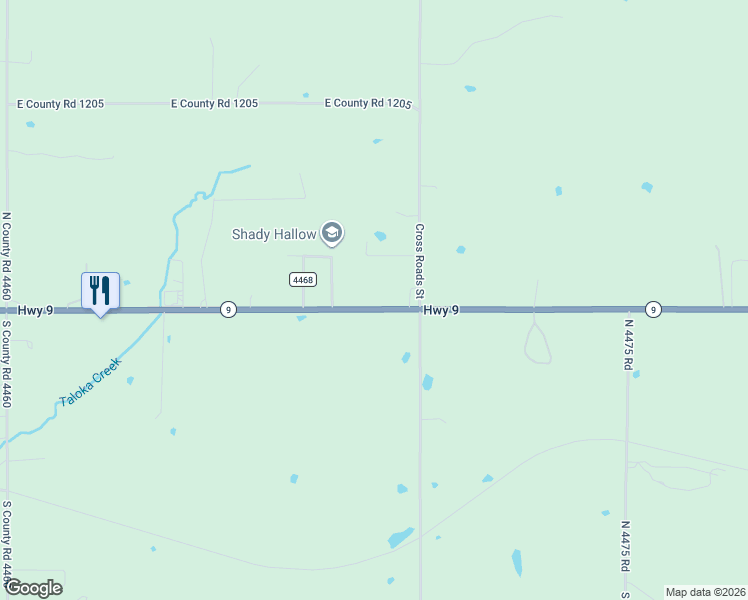 map of restaurants, bars, coffee shops, grocery stores, and more near 20327 Highway 9 in Stigler
