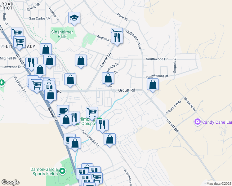map of restaurants, bars, coffee shops, grocery stores, and more near 3554 Ranch House Rd. in San Luis Obispo