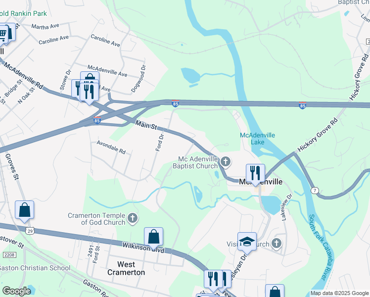 map of restaurants, bars, coffee shops, grocery stores, and more near 120 Mockingbird Lane in Lowell