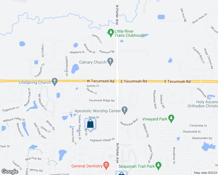 map of restaurants, bars, coffee shops, grocery stores, and more near 3421 Dollina Court in Norman