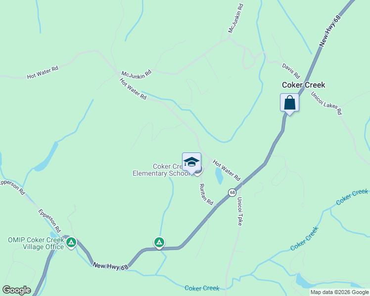 map of restaurants, bars, coffee shops, grocery stores, and more near 207 Hot Water Road in Tellico Plains