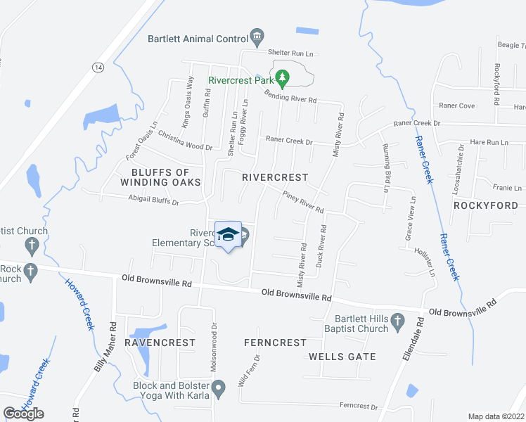 map of restaurants, bars, coffee shops, grocery stores, and more near 4946 Rivercrest Lane in Memphis