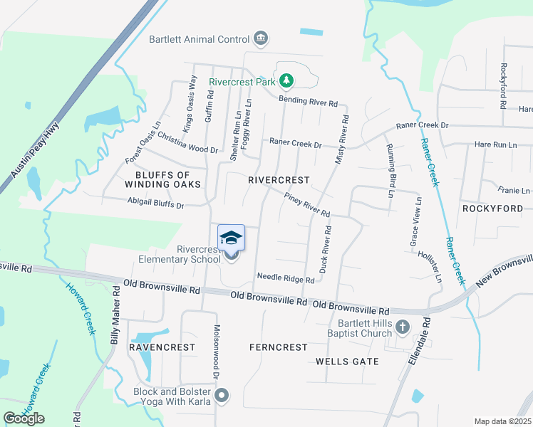 map of restaurants, bars, coffee shops, grocery stores, and more near 4946 Rivercrest Lane in Bartlett