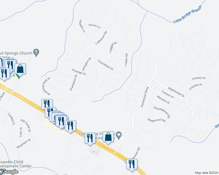 map of restaurants, bars, coffee shops, grocery stores, and more near 67 British Lane in Cameron