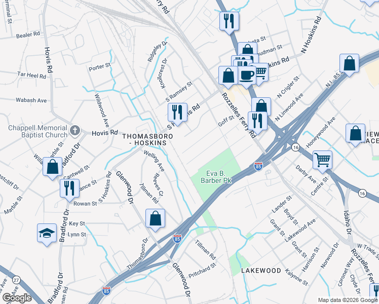 map of restaurants, bars, coffee shops, grocery stores, and more near 325 South Crigler Street in Charlotte
