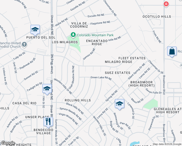 map of restaurants, bars, coffee shops, grocery stores, and more near 210 Hope Court Northeast in Rio Rancho