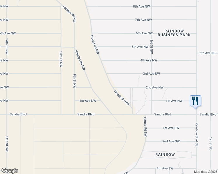 map of restaurants, bars, coffee shops, grocery stores, and more near Hondo Road Northwest in Rio Rancho