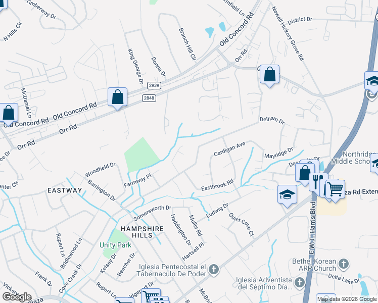 map of restaurants, bars, coffee shops, grocery stores, and more near 6829 Cove Creek Drive in Charlotte