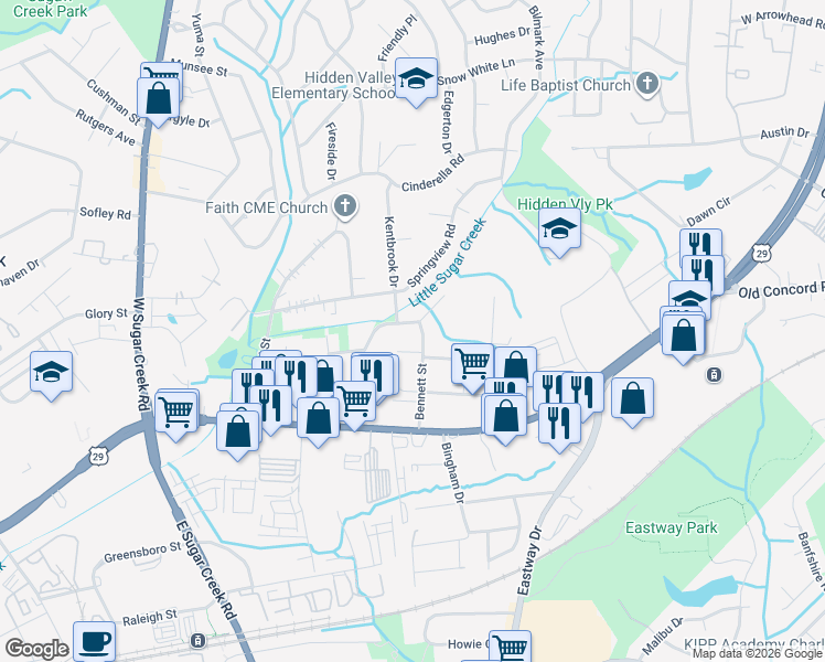 map of restaurants, bars, coffee shops, grocery stores, and more near in Charlotte