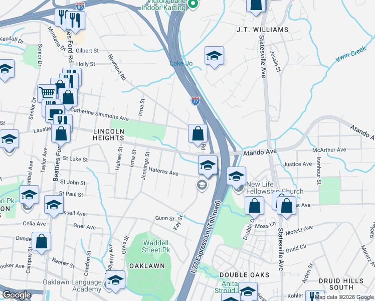 map of restaurants, bars, coffee shops, grocery stores, and more near in Charlotte