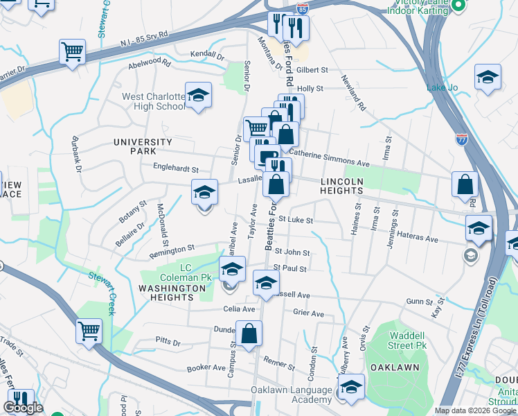 map of restaurants, bars, coffee shops, grocery stores, and more near 1916 Taylor Avenue in Charlotte