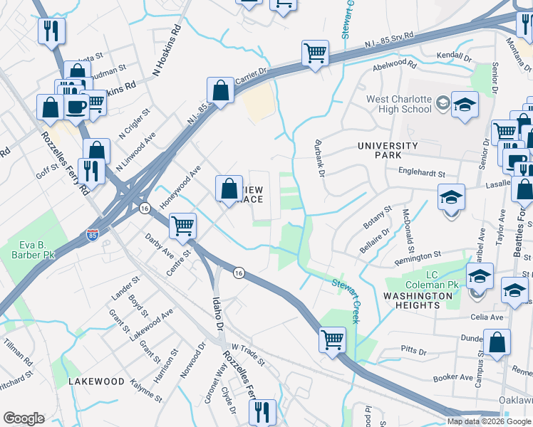map of restaurants, bars, coffee shops, grocery stores, and more near 814 Rayon Street in Charlotte