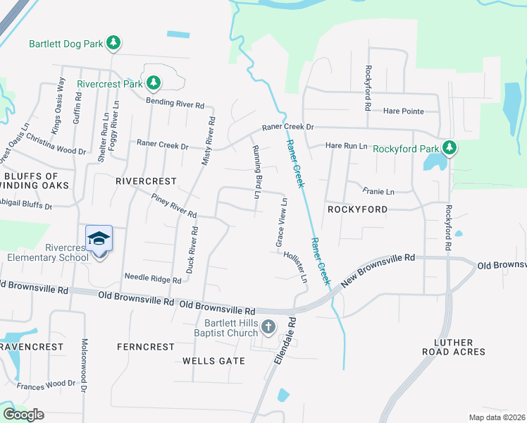 map of restaurants, bars, coffee shops, grocery stores, and more near 6560 Kings Meadow Cove in Bartlett