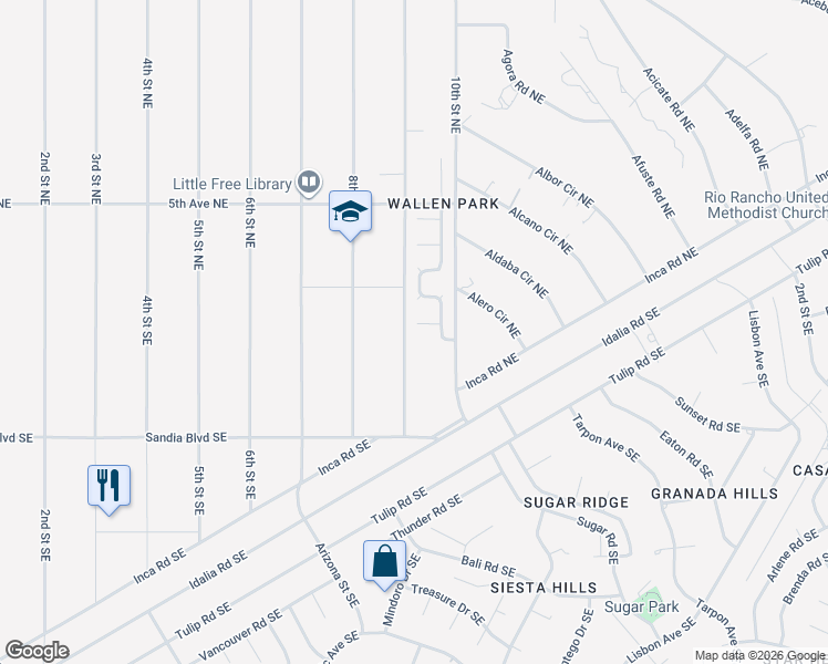 map of restaurants, bars, coffee shops, grocery stores, and more near 905 Crown Court Northeast in Rio Rancho