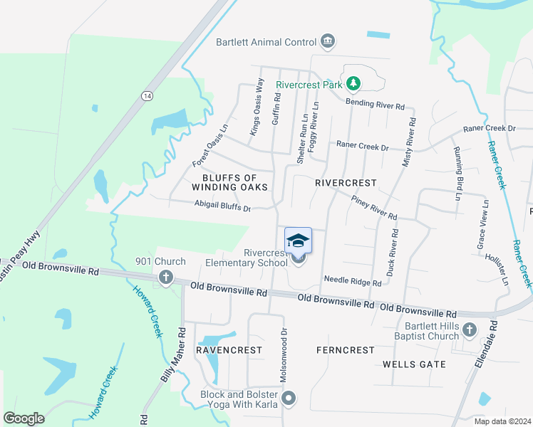 map of restaurants, bars, coffee shops, grocery stores, and more near 6201 Abigail Bluffs Drive in Bartlett