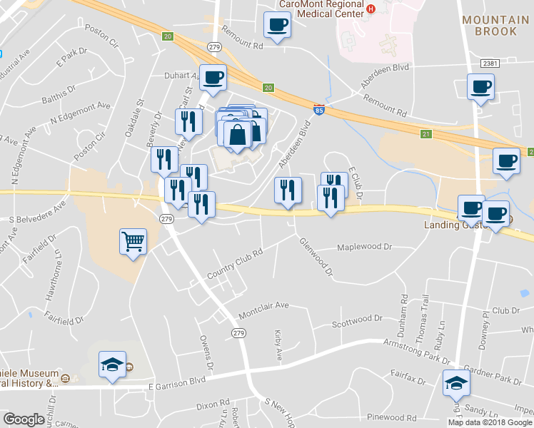 map of restaurants, bars, coffee shops, grocery stores, and more near 1815 Andrew Jackson Highway in Gastonia