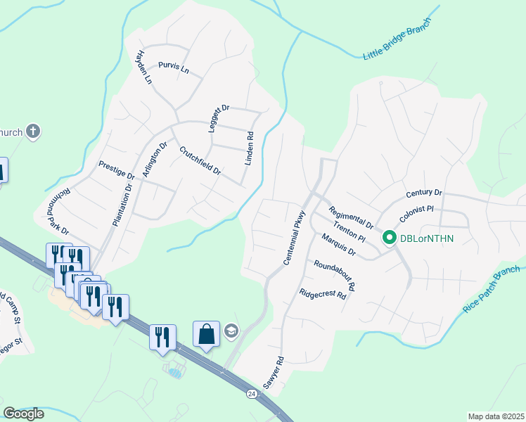 map of restaurants, bars, coffee shops, grocery stores, and more near 43 Bicentennial Way in Cameron